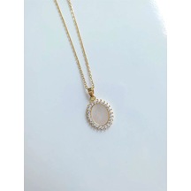 Çelik Gold Sedef Taşlı Kadın Kolye Sevgiliye Hediye Altın