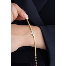 Çekirdekjewelry 925 Ayar Gümüş Hasır Serenay Bileklik Sarı