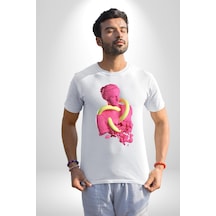 Pop Art Yaratıcı Heykel Pembe Unisex Unisex Beyaz Organik Baskılı T-shirt Penye Yüksek Kalite Beyaz