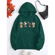 Coke Serisi Cartoon Graphic Kangaroo Pocket Drawstring Thermal Lined Hoodie-trzksw775 Koyu Yeşil Coke Serisi Cartoon Graphic Kangaroo Pocket Drawstring Thermal Lined Hoodie-trzksw775 Koyu Yeşil