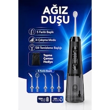 Şarjlı Ağız Duşu - 320ml Su Hazneli 5 Başlık 4 Çalışma Modlu Su Geçirmez Ağız Diş Dil Temizleyici Siyah
