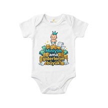 Babylimon Miniyim Ama Giderlerim Büyük Baskılı Bebek Zıbını, Beyaz, Kısa Kollu Body Beyaz - 807107702 Beyaz