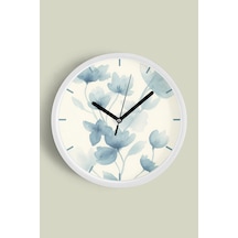Soyut Bohem Çiçek Modern Tasarım Duvar Saati - 42cm - Önü Camlı Beyaz Kasa - Sessiz Mekanizma Beyaz