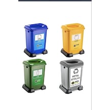 4 Lü Geri Dönüşüm Kutusu Kağıt Atık Plastik Atık Cam Ve Sıfır Atık Kutuları 50 Lt Sarı/kırmızı/yeşil/gri - Grdnsm-111