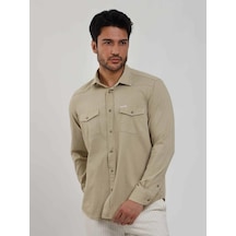 Dufy Bej Erkek Regular Fit Düz Klasik Yaka Uzun Kol Gömlek - 104845-bej Bej