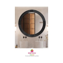 Safir Siyah Dekoratif Ayna Yuvarlak Işlemeli Duvar Aynası 56 Cm