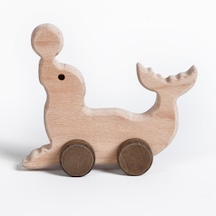 Ahşap El Yapımı Doğal Montessori Yunus Balığı Tekerlekli Oyuncak