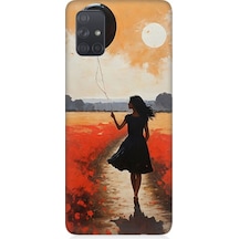 Samsung Galaxy A71 Uyumlu Balonlu Kadın Ve Gelincik Tarlası Desenli Silikon Kılıf Çok Renkli