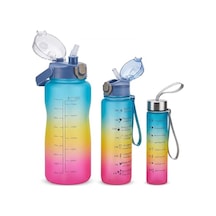 3'lü Motivasyonel Matara Seti, İç İçe Geçebilir Tasarım, 2000ml, 900ml Ve 300ml, Gradyan Renk Seçenekleri, Sticker Ve Pipet Hediyeli Gece Yarısı 0