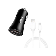 HEPU HP779T QC3.0 2x USB Metal Araç Şarj Aleti USB-Type-C Kablo Set