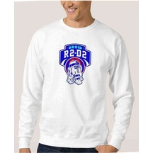 R2D2 Baskılı Beyaz Erkek Örme Sweatshirt