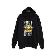 Guns N Roses Baskılı Kapüşonlu Sweatshirt Siyah