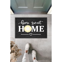 Rugmood Modern Dijital Baskı Paspas - Home Sweet Home Papatya - Kapı Önü Paspası 70x45cm Siyah