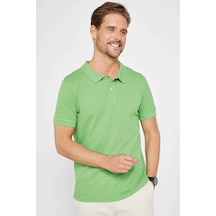 Tudors Erkek Slim Fit Dar Kesim %100 Pamuk Düz Pike Yeşil Polo Yaka Tişört-30580-yesıl Yeşil
