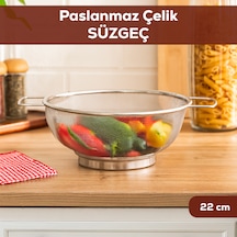 Porsima İvory Kulplu Paslanmaz Çelik Süzgeç Mutfak Eleği Meyve Ve Sebze Yıkama Aparatı Kevgir 22cm Paslanmaz Çelik
