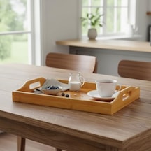 Bambu Dikdörtgen Sunum Tepsi 33x22x5 Cm, Sofra Tepsisi, Çay Tesisi, Bambu Daire Tepsi, Açık Bej