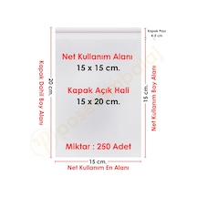 15x15+5 Cm. 15x20 250 Adet Şeffaf Bantlı Yapışkanlı Opp Poşet