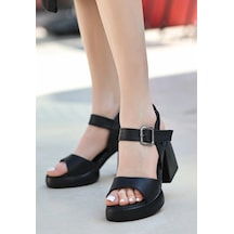 Natural Shoes Sody Siyah Cilt Topuklu Sandalet