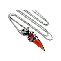 Chavin Ejderha Kırmızı Uzun Zincirli Erkek Çelik Kolye Dm65Kr Gümüş