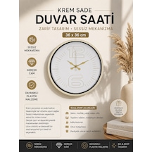 36 Cm Sade Dekoratif Duvar Saati Sade Altın İndeksli Krem