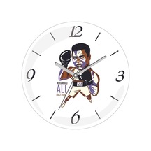 Muhammed Ali Boks Sessiz Akar Bombeli Gerçek Cam Duvar Saati Siyah