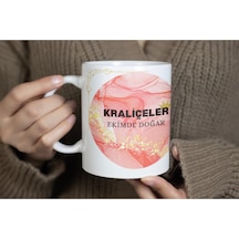 Kraliçeler Ekimde Doğar Yazılı Pembe Mermer Simli Kupa Bardak - Kadın Doğum Günü Hediye Beyaz