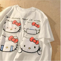 Noıssey Köstebek Etiket Hello Kitty Sick Emoji Beyaz Oversize T-shirt Lost884