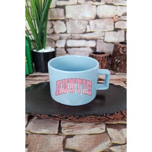 Aunt Minimalist Baskılı Sade Hala Teyze Kare Kulplu Fincan Mavi Kupa Bardak MAvi