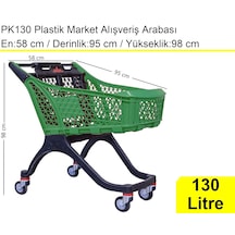 Pk130 Plastik Market Alışveriş Arabası 130 Litre Yeşil / En:58 Boy:95 Yükseklik:98 Cm