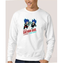Anime Dragon Ball Baskılı Beyaz Erkek Örme Sweatshirt (530948754)