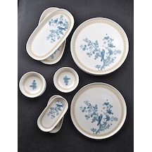 14 Parça Porselen Kahvaltı Takımı 6 Kişilik Blue Bird Beyaz - Mavi