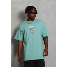 Modi Erkek Baskılı T-shirt Kısa Kol Bisiklet Yaka Regular Fit Rahat Kalıp Günlük Tişört - Mint Yeşili Yeşil