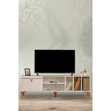 White Tv Ünitesi - Beyaz/Ceviz 160 Cm 2 Kapaklı + 2 Raflı Tv Sehp