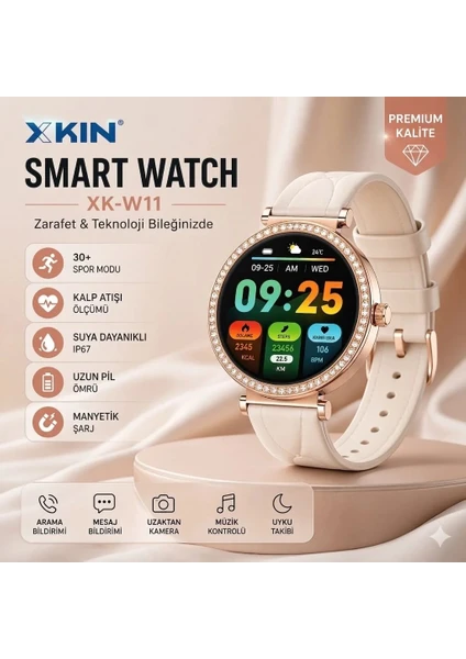 Xkin Xk-w11 Rose Gold Kadın Akıllı Saat - Taşlı Zarif Tasarım 41mm Çok Renkli