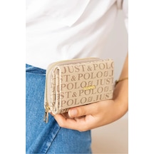 Just Polo Kadın Baskılı Fermuarlı Şık Cüzdan Shopper Kum