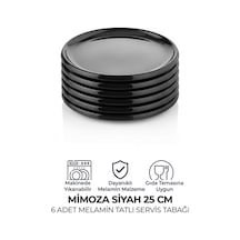 6 Adet Melamin Tatlı Servis Sunum Tabağı Makinede Yıkanabilir Dayanıklı Mimoza Siyah 25 Cm