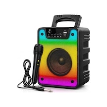 20w Rms Güçlü Bluetooth Parti Hoparlörü - 4 İnç Rgb Işıklı - Kablolu Mikrofonlu Karaoke Seti Mikrofon Dahil - Fm Radyo, Usb Ve Tf Kart Destekli Ses Bombası