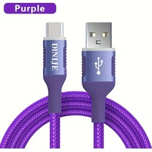 Hightower Dınıje Usb-c Hızlı Şarj Kablosu Mor 3m Çok Renkli Led Işıklı Nylon Örgü