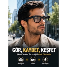 Siyah Bluetooth Akıllı Kamera Gözlüğü Fotoğraf Video Ses Kayıtlı Aı Sesli Asistanlı Manyetik Şarjlı 3 Lensli - Lisinya