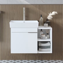 Likya Ayaksız Tek Kapaklı Açık Raflı Lavabolu 72 Cm Banyo Dolabı Alt, Lavabolu Alt Banyo Dolabı Beyaz