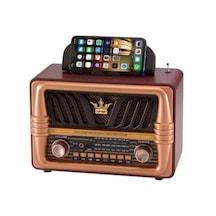 Ns-8077 Büyük Boy Telefon Tutma Aparatlı Retro Ahşap Tasarım Bluetooth Hoparlörlü Radyo Fm/am-439