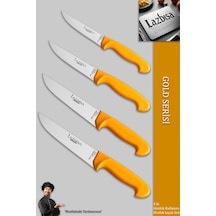 Lazbisa Mtf-007 Gold Serisi Mutfak Bıçak Seti Et Ekmek Sebze Bıçağı 4 Lü Set Günlük Kullanım Sarı