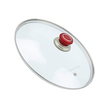 Tencere Sahan Cam Buhar Delikli Kapak 30 CM ve Kırmızı Tutma Tepe