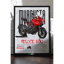 Mv Agusta Veloce 800 Siyah Ahşap Çerçeveli Poster, Dekoratif Motosiklet Duvar Tablosu