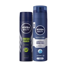 Men Erkek Sprey Deodorant Fresh Power 150ml Ve Nıvea Men Protect&care Tıraş Jeli 200ml, Kuru Ciltler İçin, Pürüzs