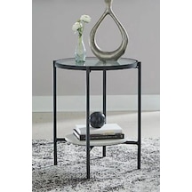 Nordic Yan Sehpa Temperli Cam 40 Cm Demonte Çizilmez Kırılmaz Metal Çerçeve Raflı Minimalist Sehpa - Beyaz Beyaz