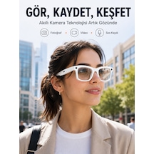 Beyaz Akıllı Kamera Gözlüğü Fotoğraf Video Çekimli Bluetooth Aramalı Aı Destekli 3 Değiştirilebilir Lensli