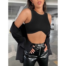 Liona Kadın Siyah Bisiklet Yaka Asimetrik Crop Top Büstiyer 001