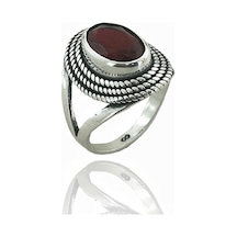 925 Ayar Gümüş Oval Yakut Taş Otantik Üst Kalite Kadın Yüzük