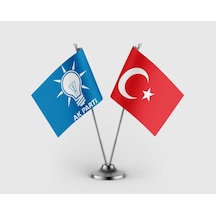 Ak Parti Mavi Ve Türk Bayrağı İkili Saten Masa Bayrağı Takımı Diğer